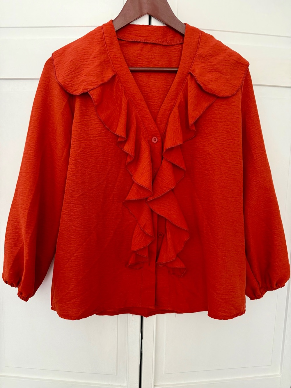 SHEIN Burnt Orange Ruffled V-Neck Blouse